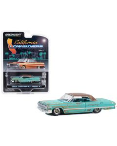 1963 Chevrolet Impala Lowrider Teal Patina (Rusted) with Brown Top and Teal Interior "California Lowriders" Series 3 1/64 Diecast Model Car by Greenlight