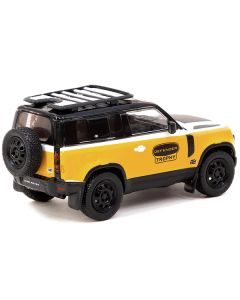 Land Rover Defender 90 "Trophy Edition" Yellow and White with Black Top and Roof Rack "Global64" Series 1/64 Diecast Model by Tarmac Works