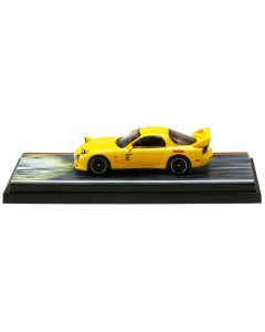 Mazda RX-7 (FD3S) RHD (Right Hand Drive) Yellow "RedSuns" with Keisuke Takahashi Driver Figure "Initial D" (1995-2013) Manga 1/64 Diecast Model Car by Hobby Japan