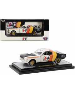 1966 Ford Mustang Fastback 2+2 Off White and Black with Red and Yellow Stripes "Hurst Shifters" Limited Edition to 6000 pieces Worldwide 1/24 Diecast Model Car by M2 Machines