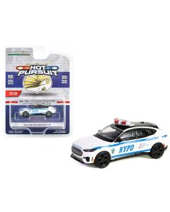 2022 Ford Mustang Mach-E GT White with Blue Stripes "NYPD (New York City Police Department)" "Hot Pursuit" Series 45 1/64 Diecast Model Car by Greenlight