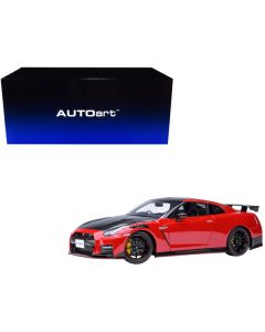 2022 Nissan GT-R (R35) Nismo Special Edition RHD (Right Hand Drive) Vibrant Red with Carbon Hood and Top 1/18 Model Car by Autoart