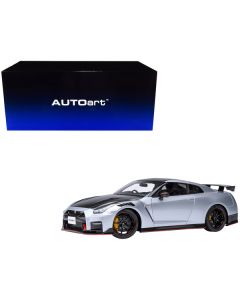 2022 Nissan GT-R (R35) Nismo Special Edition RHD (Right Hand Drive) Ultimate Metal Silver with Carbon Hood and Top 1/18 Model Car by Autoart