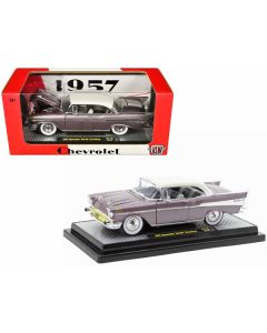 1957 Chevrolet Bel Air Hardtop Purple Metallic with Crean Top Limited Edition to 6250 pieces Worldwide 1/24 Diecast Model Car by M2 Machines