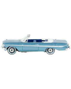 1961 Chevrolet Impala Convertible Jewel Blue Metallic and White with Blue Interior 1/87 (HO) Scale Diecast Model Car by Oxford Diecast