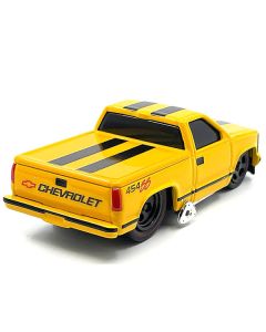 1993 Chevrolet 454 SS Pickup Truck Yellow with Black Stripes 1/64 Diecast Model Car by Muscle Machines