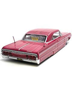 1964 Chevrolet Impala SS Lowrider Pink with Graphics and White Interior "Lowriders" "Maisto Design" Series 1/26 Diecast Model Car by Maisto