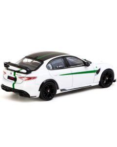 Alfa Romeo Giulia GTAm White with Green Stripes and Black Top "Global64" Series 1/64 Diecast Model by Tarmac Works