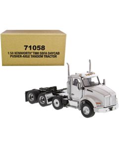 Kenworth T880 SBFA Day Cab Pusher-Axle Tandem Truck Tractor White Metallic 1/50 Diecast Model by Diecast Masters