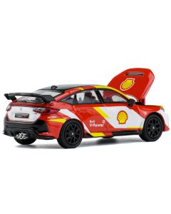 Honda Civic Type R FL5 "Shell Oil" Red and White with Graphics 1/64 Diecast Model Car by Pop Race