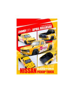 Nissan Sunny "Hakotora" Pickup Truck RHD (Right Hand Drive) "Motul" Yellow with White Stripes 1/64 Diecast Model Car by Inno Models