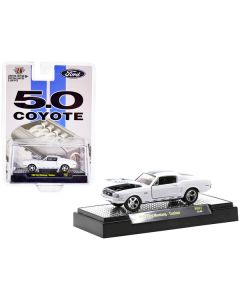 1968 Ford Mustang Custom Platinum Pearl White with Blue Stripes "5.0 Coyote" Limited Edition to 5500 pieces Worldwide 1/64 Diecast Model Car by M2 Machines