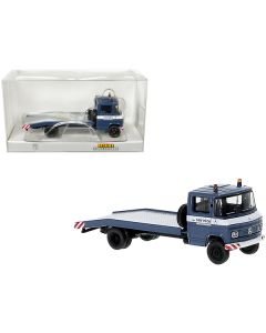 1968 Mercedes-Benz L 608 D Flatbed Truck Blue with White Stripes "Mercedes-Benz Service" 1/87 (HO) Scale Model Car by Brekina