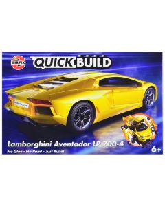 Skill 1 Model Kit Lamborghini Aventador LP 700-4 Yellow Snap Together Painted Plastic Model Car Kit by Airfix Quickbuild