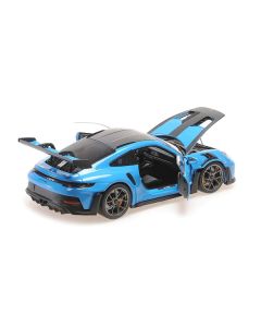 2024 Porsche 911 (992) GT3 RS "Weissach Package" Blue with Carbon Top and Hood Stripes Limited Edition to 200 pieces Worldwide 1/18 Diecast Model Car by Minichamps