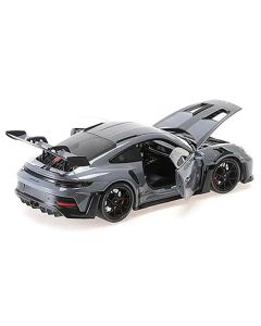 2024 Porsche 911 (992) GT3 RS "Weissach Package" Gray with Carbon Top and Hood Stripes Limited Edition to 200 pieces Worldwide 1/18 Diecast Model Car by Minichamps