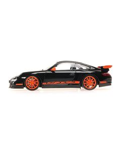 2007 Porsche 911 GT3 RS Black with Orange Stripes 1/18 Diecast Model Car by Minichamps