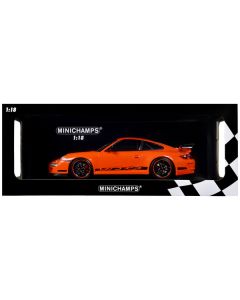 2007 Porsche 911 GT3 RS Orange with Black Stripes 1/18 Diecast Model Car by Minichamps