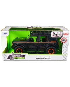 2021 Ford Bronco Matt Black with Orange Stripes and Roof Rack "Addictive Desert Designs" "Just Trucks" Series 1/24 Diecast Model Car by Jada