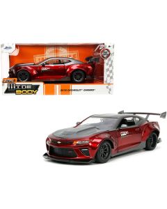 2016 Chevrolet Camaro Widebody "HKS" Candy Red Metallic and Matt Gray Metallic "Bigtime Muscle" Series 1/24 Diecast Model Car by Jada