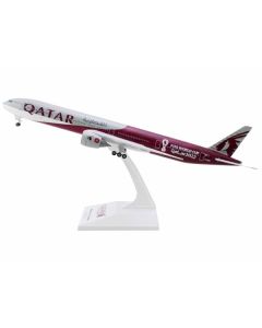 Boeing 777-300 Commercial Aircraft with Landing Gear "Qatar Airways - FIFA World Cup Qatar 2022" Gray and Dark Red (Snap-Fit) 1/200 Plastic Model by Skymarks