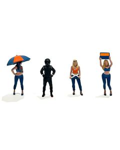 "Grid Girls" 5 piece Diecast Figure Set (4 People Figures 1 Umbrella) Limited Edition to 3600 pieces Worldwide for 1/64 Scale Models by American Diorama