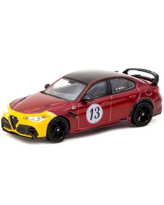 Alfa Romeo Giulia GTAm #13 Red Metallic and Yellow with Black Top "Global64" Series 1/64 Diecast Model by Tarmac Works