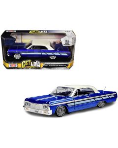 1964 Chevrolet Impala Lowrider Hard Top Candy Blue Metallic with Cream Top "Get Low" Series 1/24 Diecast Model Car by Motormax