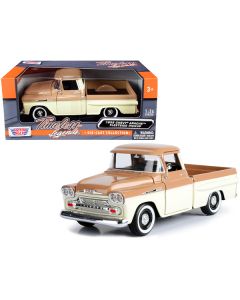 1958 Chevrolet Apache Fleetside Pickup Truck Brown and Beige 1/24 Diecast Model Car by Motormax