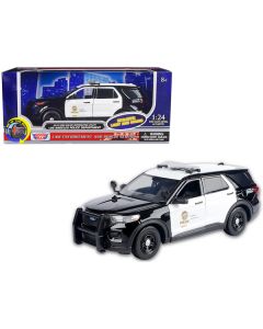 2015 Ford Police Interceptor Utility Black and White "Los Angeles Police Department (LAPD)" with Flashing Light Bar and Front and Rear Lights and Sounds 1/24 Diecast Model Car by Motormax