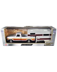 1979 Ford F-150 Custom Pickup Truck Silver Metallic with Side Stripes with Camper Shell "American Classics" Series 1/24 Diecast Model Car by Motormax