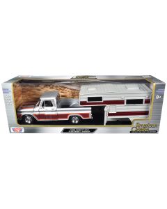 1966 Chevrolet C10 Fleetside Pickup Truck Silver Metallic with Brown Sides with Camper Shell "American Classics" Series 1/24 Diecast Model Car by Motormax