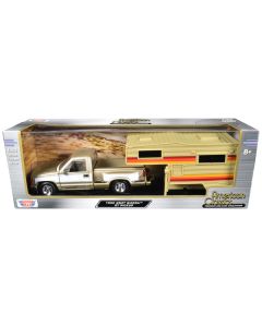 1992 GMC Sierra GT Pickup Truck Gold Metallic with White Sides with Camper Shell "American Classics" Series 1/24 Diecast Model Car by Motormax