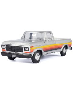 1979 Ford F-150 Custom Pickup Truck Silver Metallic with Side Stripes "American Classics" Series 1/24 Diecast Model Car by Motormax