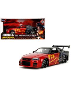 2002 Nissan Skyline GT-R (R34) RHD (Right Hand Drive) Red Metallic and Black "Godzilla vs. Destoroyah" (1995) Movie "Hollywood Rides" Series 1/24 Diecast Model Car by Jada