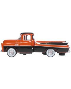 1957 Dodge D100 Sweptside Pickup Truck Omaha Orange and Jewel Black 1/87 (HO) Scale Diecast Model Car by Oxford Diecast