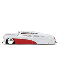 1951 Mercury Silver Metallic and Red with Flame Graphics and Red Interior "Bigtime Muscle" Series 1/24 Diecast Model Car by Jada