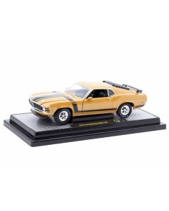 1970 Ford Mustang BOSS 302 Gold Metallic with Black Stripes Limited Edition to 6250 pieces Worldwide 1/24 Diecast Model Car by M2 Machines