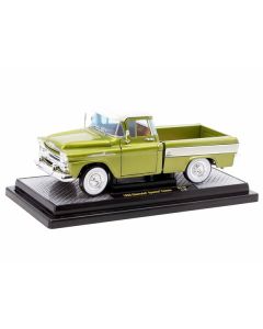 1958 Chevrolet Apache Cameo Pickup Truck Olive Green Metallic with Wimbledon White Top Limited Edition to 6250 pieces Worldwide 1/24 Diecast Model Car by M2 Machines