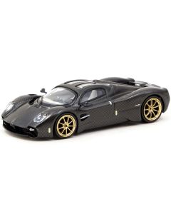 Pagani Utopia Black Carbon Fiber with Gold Wheels "Global64" Series 1/64 Diecast Model by Tarmac Works