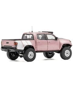 2022 Toyota Tacoma TRD PRO Pickup Truck Pink Metallic with White Stripes and Carbon Hood 1/64 Diecast Model Car by GCD