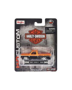 1987 Chevrolet 1500 Pickup Truck Orange Metallic and Black "Harley Davidson" "H-D Custom" Series 1/64 Diecast Model Car by Maisto