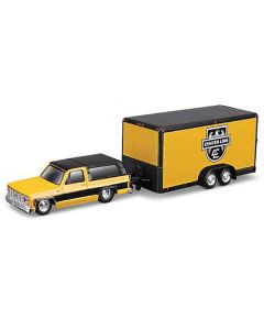 1979 Chevrolet K5 Blazer Yellow with Black Top and Stripes with Enclosed Car Trailer Yellow and Black "Center Line" "Tow & Go" Series 1/64 Diecast Model Car by Maisto