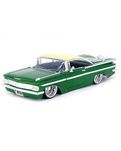 1959 Chevrolet Impala Lowrider Green Metallic with Cream Top and DUB Wire Wheels "Street Low" Series 1/24 Diecast Model Car by Jada