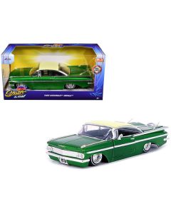 1959 Chevrolet Impala Lowrider Green Metallic with Cream Top and Wire Wheels "Street Low" Series 1/24 Diecast Model Car by Jada