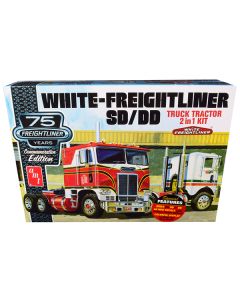 Skill 3 Model Kit White Freightliner SD/DD Truck Tractor 2-in-1 Kit with Display Base "75th Freightliner Anniversary" Commemorative Edition 1/25 Scale Model by AMT