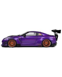 2022 Nissan Skyline GT-R (R35) Liberty Walk Body Kit 2.0 RHD (Right Hand Drive) Purple Metallic with Black Top and Carbon Hood "Purplezilla" 1/18 Diecast Model Car by Solido