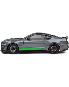 2020 Ford Shelby Mustang GT500 Carbonized Gray Metallic with Neon Green Stripes 1/18 Diecast Model Car by Solido