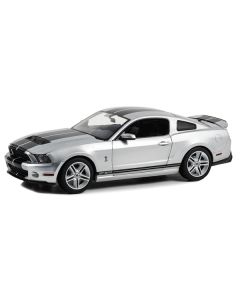 2011 Shelby GT500 Ingot Silver Metallic with Black Stripes 1/18 Diecast Model Car by Greenlight