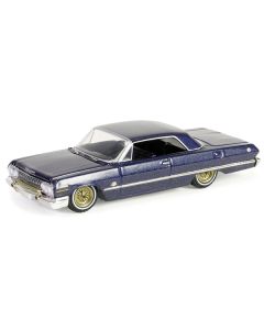 1963 Chevrolet Impala Lowrider Dark Blue Metallic with Gold Wheels "California Lowriders" Series 5 1/64 Diecast Model Car by Greenlight